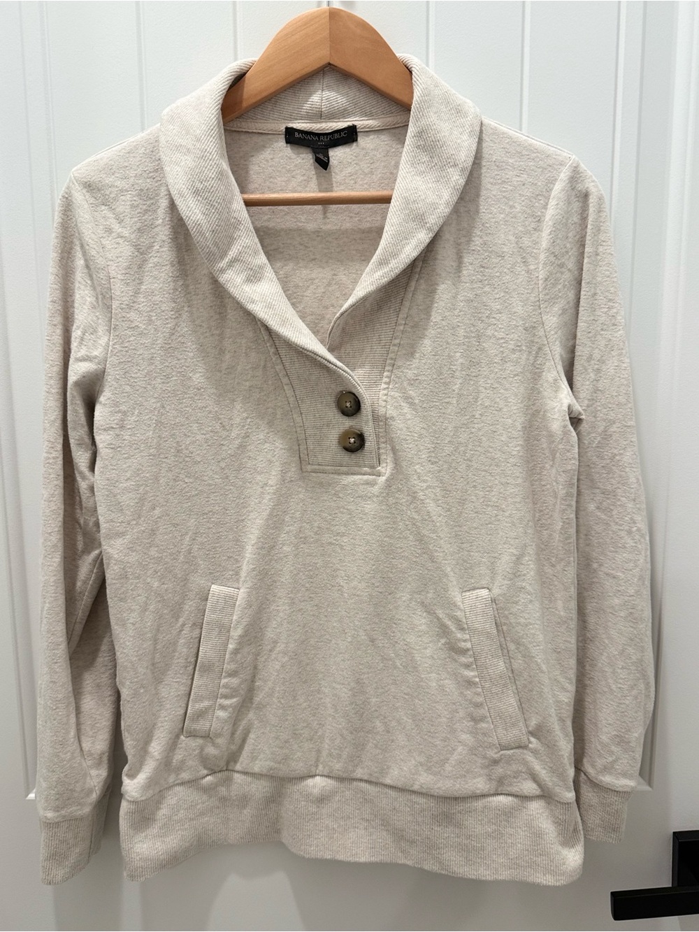 Banana Republic Neutral Cream Shawl-Collar Pullover Sweatshirt